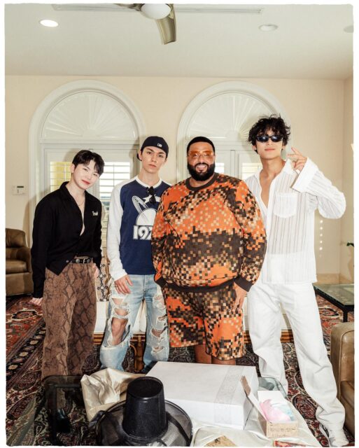 From left: Woozi, Vernon, DJ Khaled, and Mingyu 