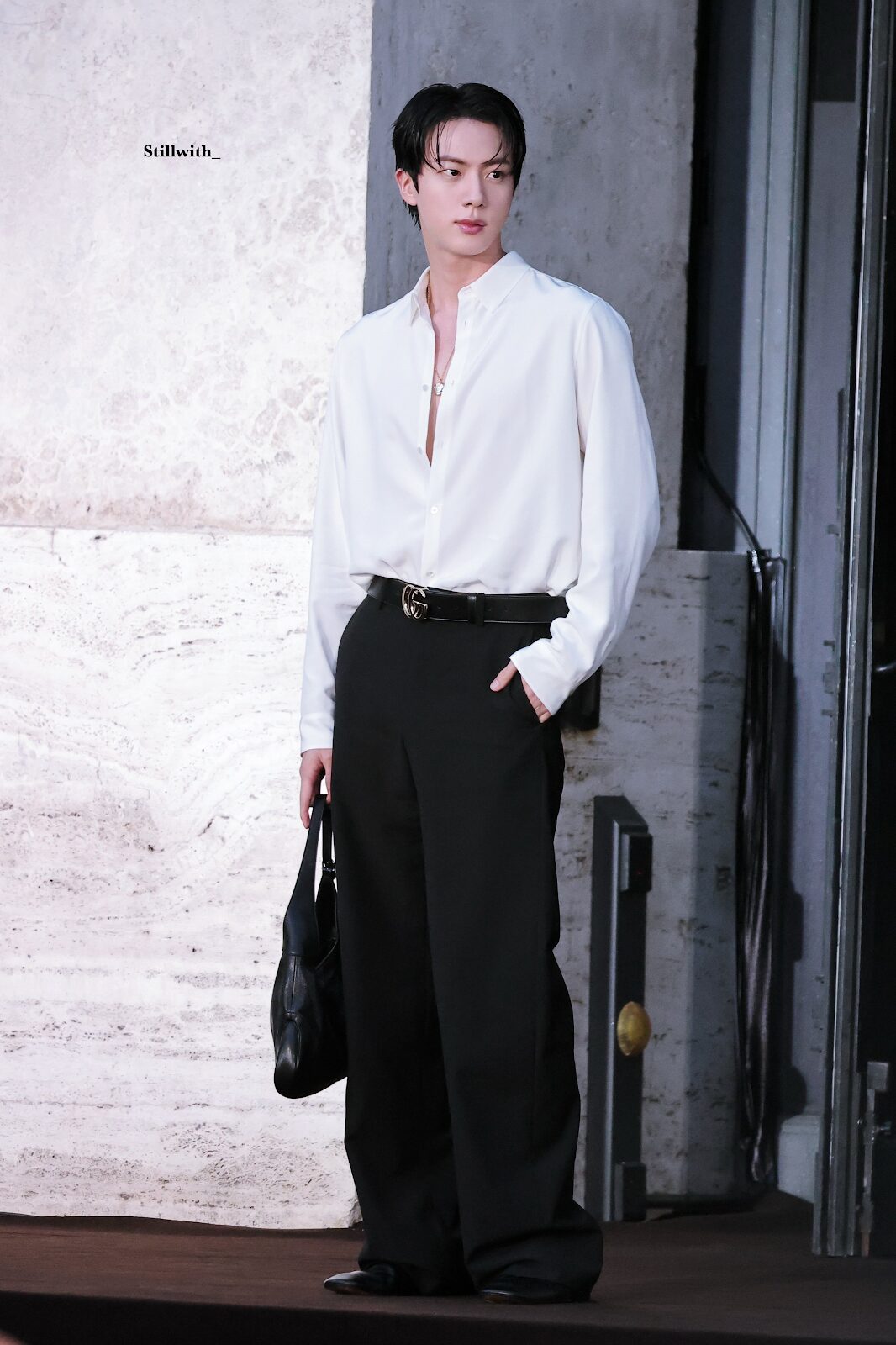 BTS s Jin Shocks With Plunging V Neck Outfit At Milan Fashion Week bts-s-jin-shocks-with-plunging-v-neck-outfit-at-milan-fashion-week
