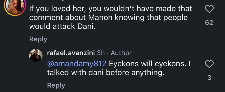 dani manon dad comment
